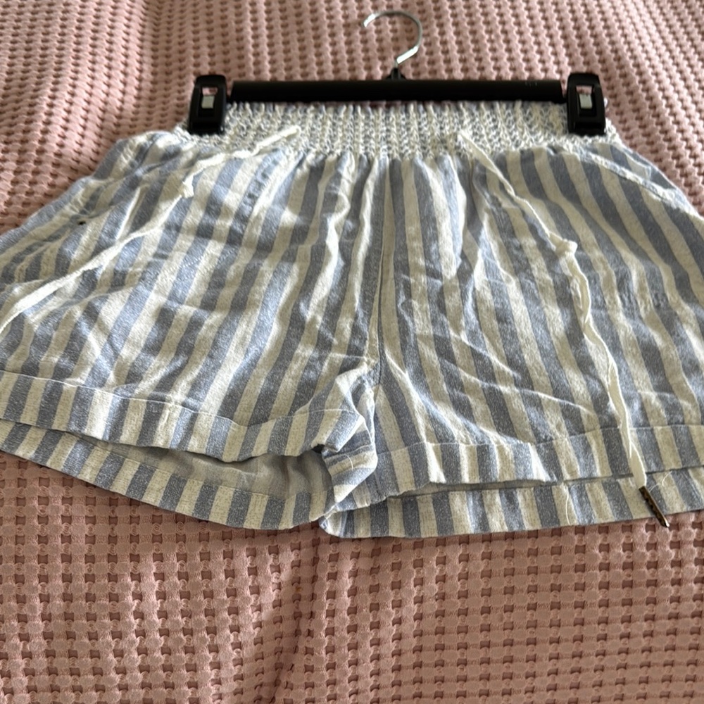 Nicely used:High Waist Blue and White Striped Shorts
